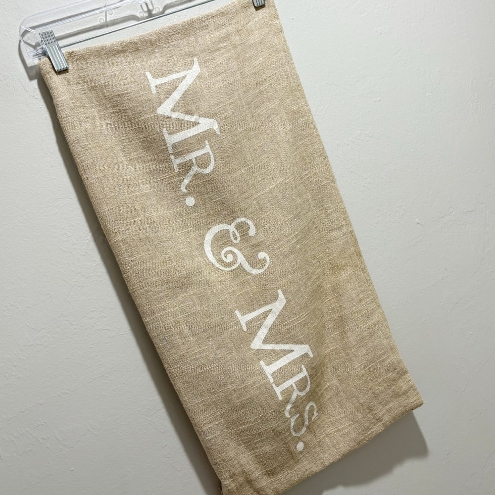 DOMAIN Beige Metallic Linen Blend Accent Lumbar Pillow Cover MR & MRS 13” X 26”